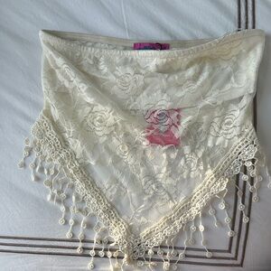 Edikted Cream Lace Scarf with Fringe